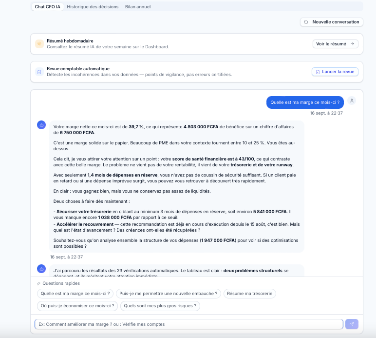 Conversation avec Amadou, le CFO IA de Faralu